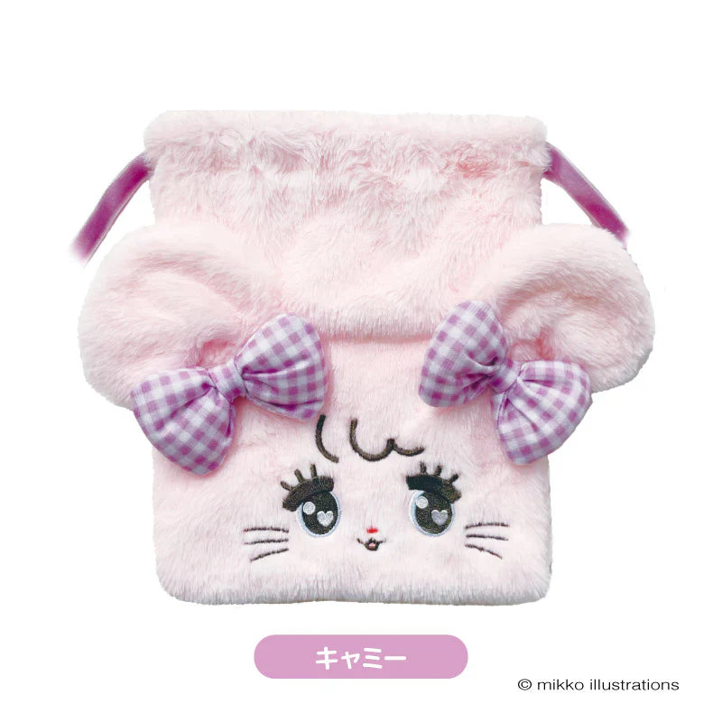 Mikko Illustrations | Mofumofu Fluffy Drawstring Bag Pouch H200xW230xD50mm (Cammy Ribbon)