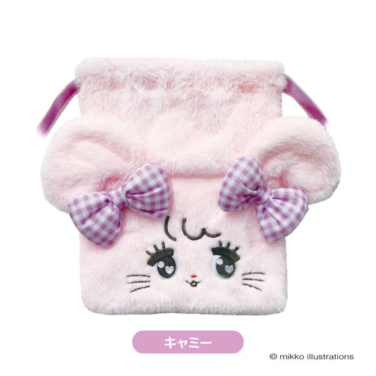 Mikko Illustrations | Mofumofu Fluffy Drawstring Bag Pouch H200xW230xD50mm (Cammy Ribbon)