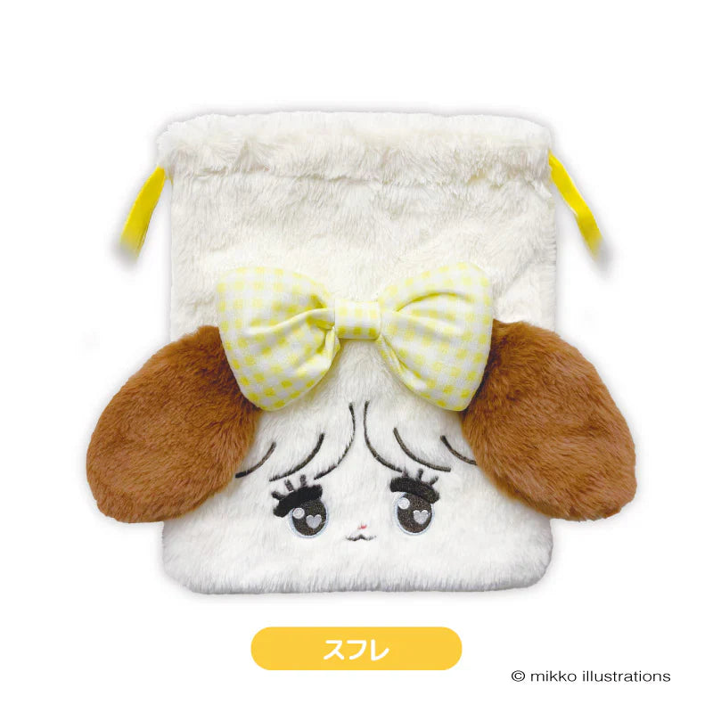Mikko Illustrations | Mofumofu Fluffy Drawstring Bag Pouch H200xW230xD50mm (Souffle Ribbon)