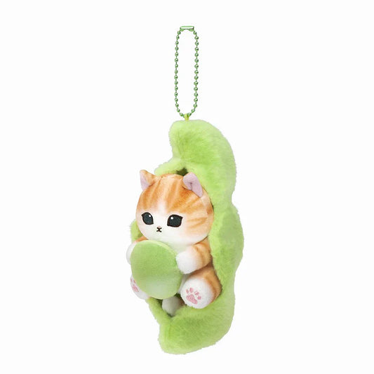 Mofusand | Mascot Holder Plush Keychain H155×W70×D85Mm (Edamame Cat Nyan Bean)