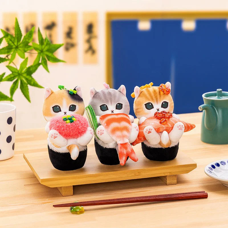 MOFUSAND | Mascot Holder Plush Keychain 110×120×130mm (Sushi-like Cat Nyan: Salmon Roe)