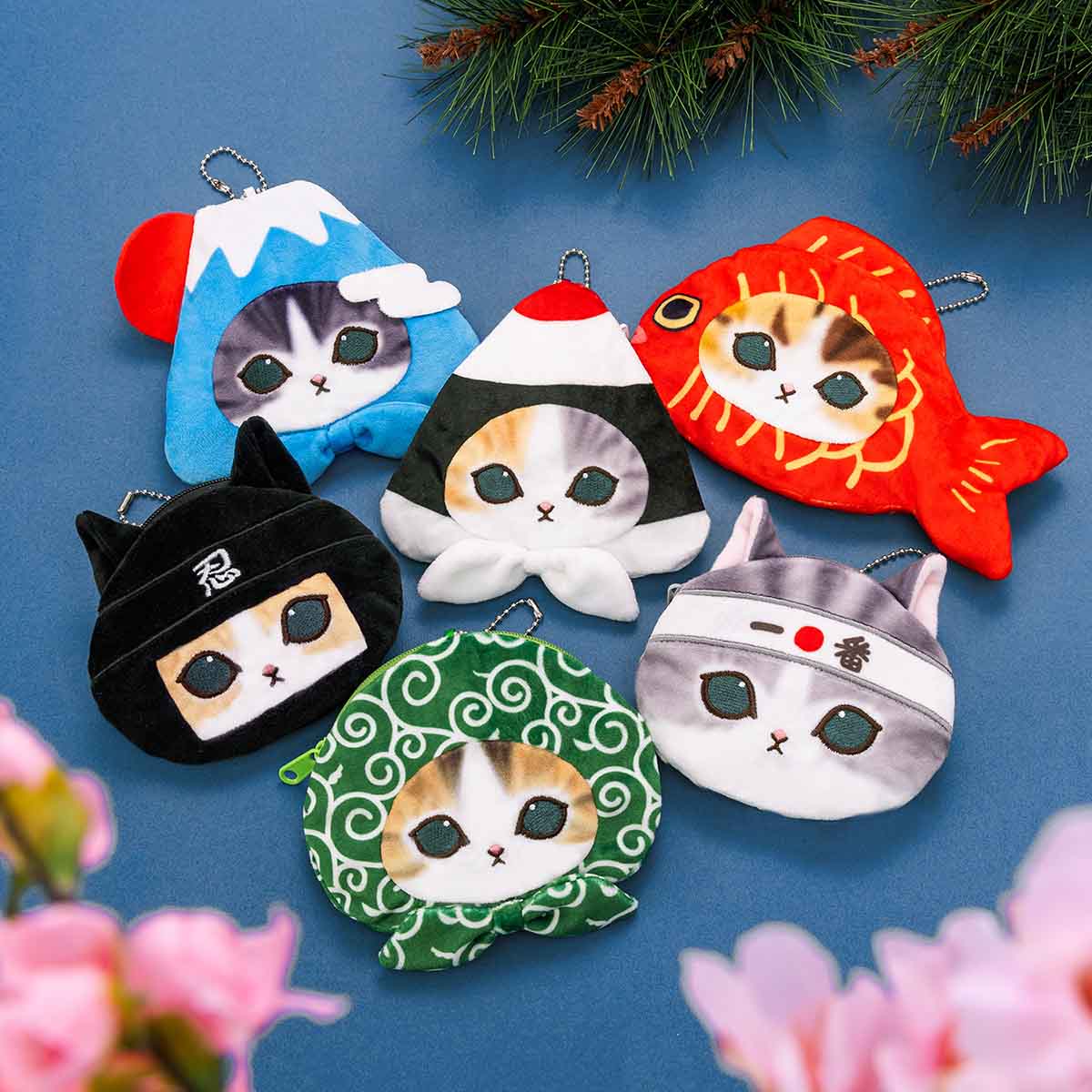 MOFUSAND | Secret Mini Face Pouch with Ball Chain Blind Box H25 x W25cm (Japanese Heart Cat)