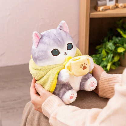 MOFUSAND | Baby Dinosaur Cat Cup Plush Toy Plush Doll 215×190×215mm (Fluffy Poncho Hoodie)