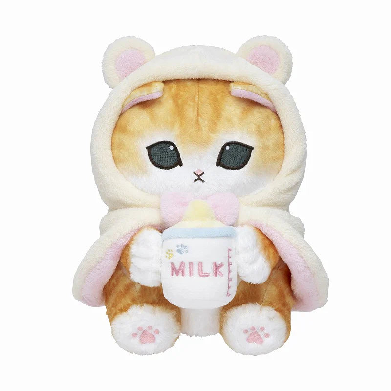 MOFUSAND | Baby Bear Cat Bottle Milk Plush Toy Plush Doll 215×190×215mm (Fluffy Poncho Hoodie)