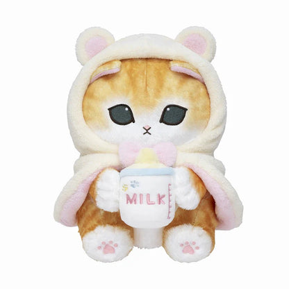 MOFUSAND | Baby Bear Cat Bottle Milk Plush Toy Plush Doll 215×190×215mm (Fluffy Poncho Hoodie)