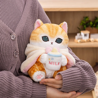 MOFUSAND | Baby Bear Cat Bottle Milk Plush Toy Plush Doll 215×190×215mm (Fluffy Poncho Hoodie)