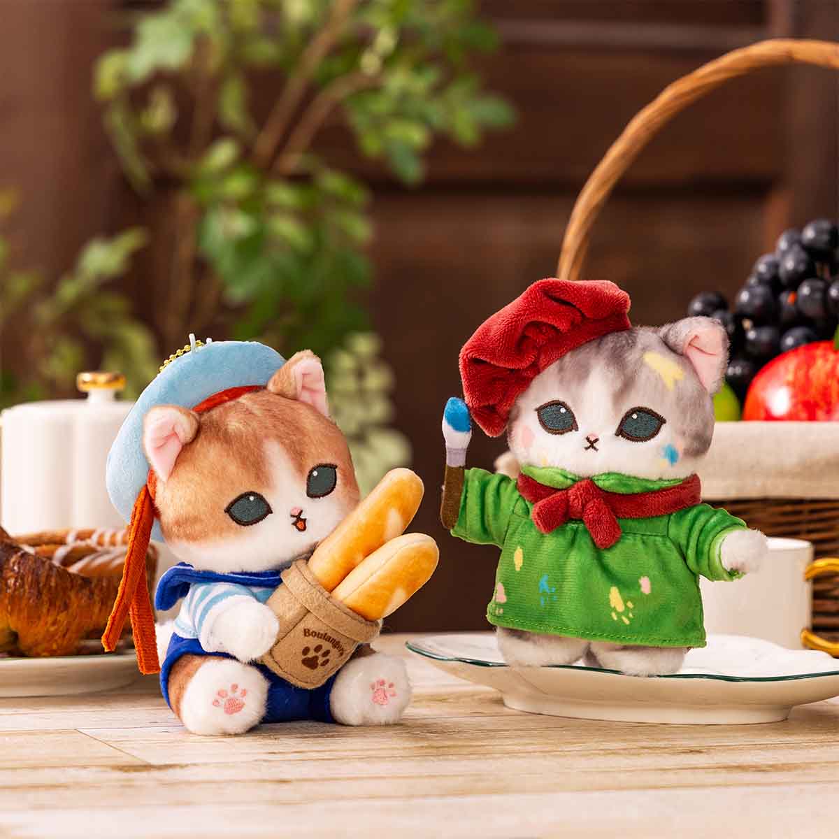 MOFUSAND | Mascot Holder Plush Keychain 155×120×90mm (Mofumofu Journey Cat - Parisian French Bread)