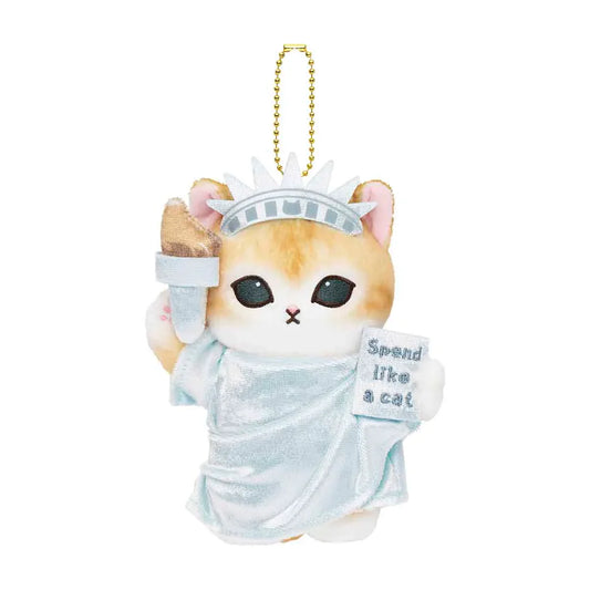 MOFUSAND | Mascot Holder Plush Keychain 155×120×90mm (Mofumofu Journey Cat - Statue of Liberty)