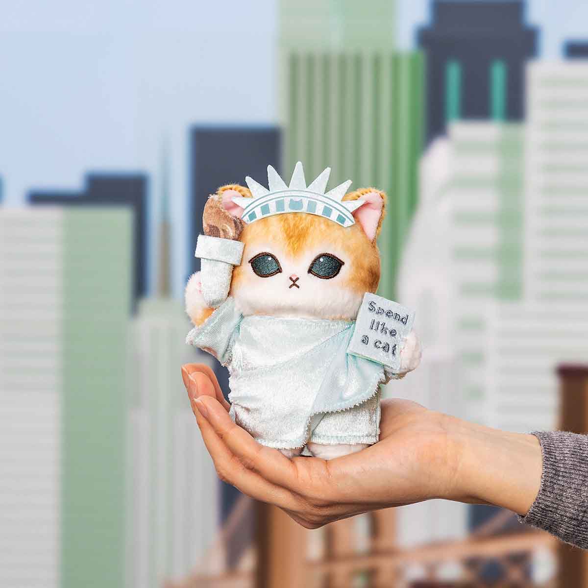 MOFUSAND | Mascot Holder Plush Keychain 155×120×90mm (Mofumofu Journey Cat - Statue of Liberty)
