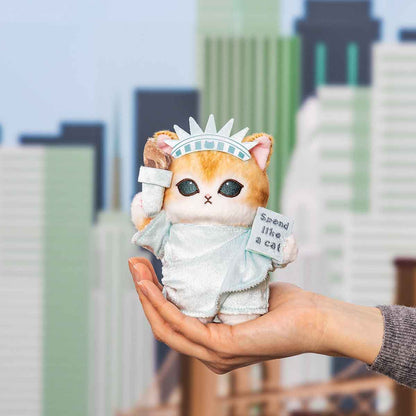 MOFUSAND | Mascot Holder Plush Keychain 155×120×90mm (Mofumofu Journey Cat - Statue of Liberty)