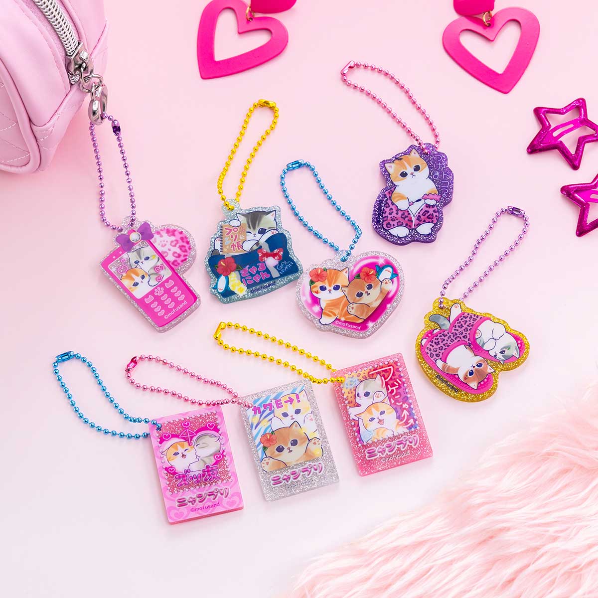 MOFUSAND | Secret Trading Glitter Acrylic Mini Keychain Blind Box 47×41mm (Gyaru Girl Nyan Cat)