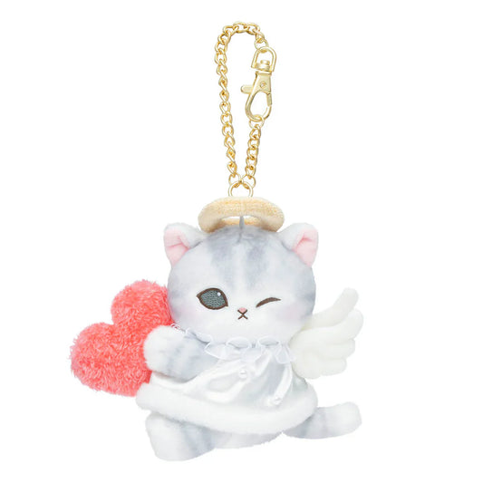 MOFUSAND | Mascot Holder Bag Charm Plush Keychain 115×85×140mm (Cupid & Angel Cat Gray)