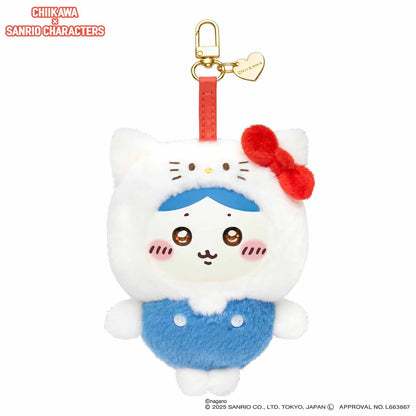 CHIIKAWA x SANRIO | Hachiware x Hello Kitty Kiramekko Vinyl Plush Keychains Bag Charm 140×115×75mm
