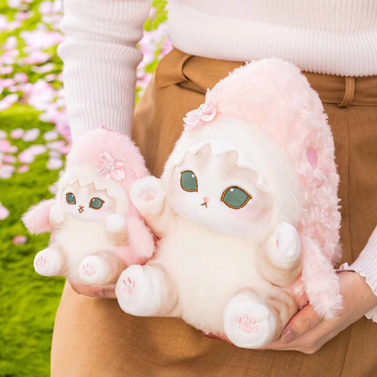 MOFUSAND | Shark Cat Chubby Potepote Plush Toy Plush Doll 230×170×210mm (Sakura Cherry Blossom)