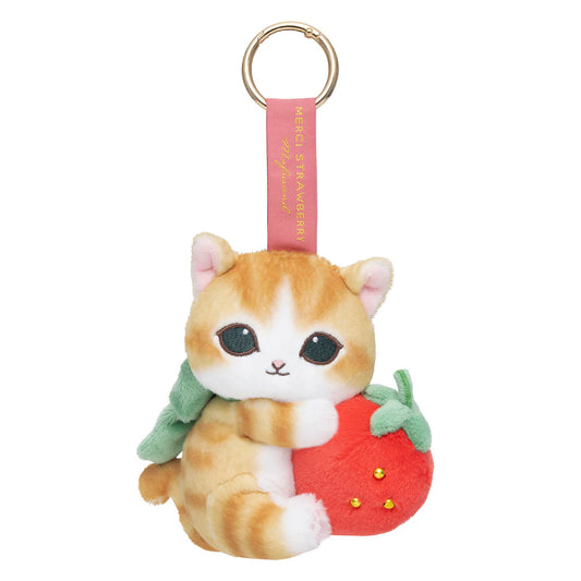 MOFUSAND | Strawberries and Orange Cat Mascot Holder Bag Charm Keychain 170x130x90mm (MERCI STRAWBERRY)
