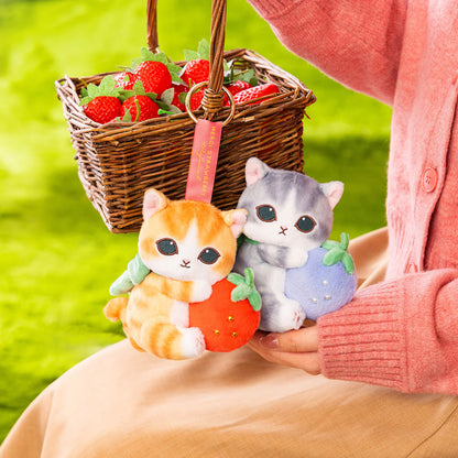 MOFUSAND | Strawberries and Orange Cat Mascot Holder Bag Charm Keychain 170x130x90mm (MERCI STRAWBERRY)