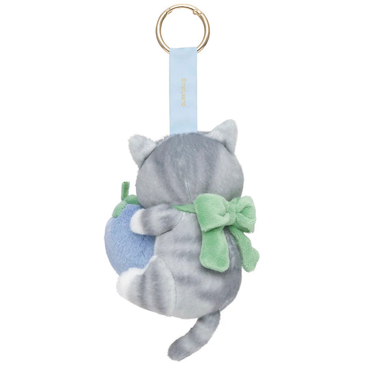 MOFUSAND | Strawberries and Gray Cat Mascot Holder Bag Charm Keychain 170x130x90mm (MERCI STRAWBERRY)
