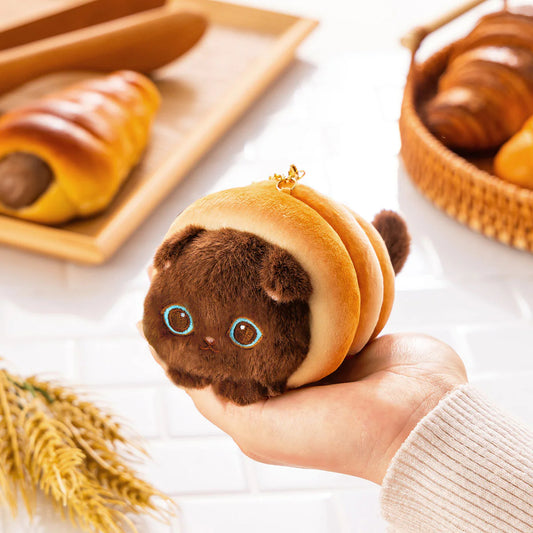 MOFUSAND | Mofumofu Bakery Cat Mascot Keychain Bag Charm 80x105x158mm (Chocolate Cornet Cat)