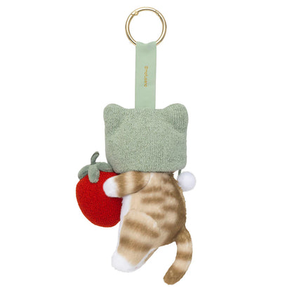 MOFUSAND | Mofusand Plush Mascot with Carabiner Bag Charm Keychain 175×120×75mm (Mofusand Merci Strawberry Fruit Tabby Cat Green)
