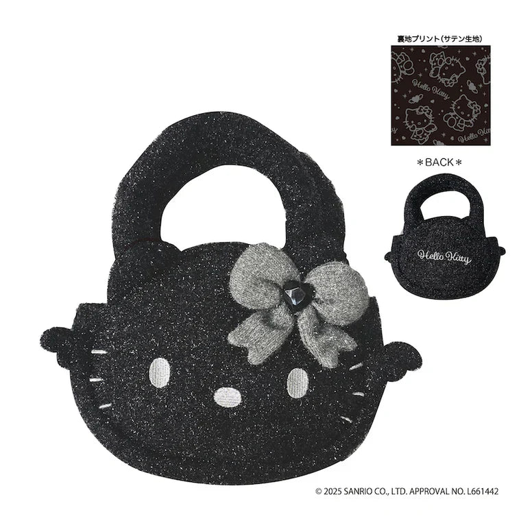 SANRIO | Hello Kitty Glitter Die-cut Mascot Hand Bag 270x280x60mm (Black Angel)
