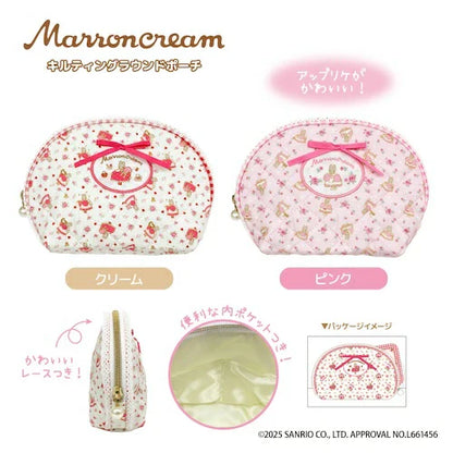 SANRIO | Marron Cream Quilted Round Pouch 130x200x60mm (White & Red)