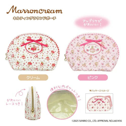 SANRIO | Marron Cream Quilted Round Pouch 130x200x60mm (White & Red)