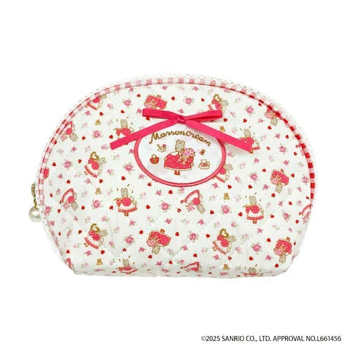 SANRIO | Marron Cream Quilted Round Pouch 130x200x60mm (White & Red)