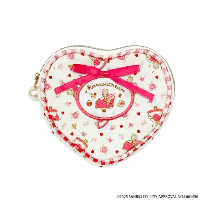 SANRIO | Marron Cream Quilted Heart Pouch 90×100×15mm (White & Red)