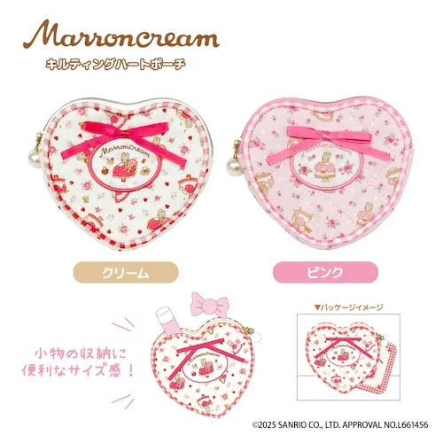 SANRIO | Marron Cream Quilted Heart Pouch 90×100×15mm (White & Red)