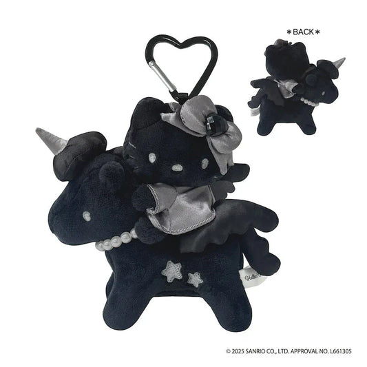 SANRIO | Hello Kitty & Pegasus / Unicorn Premium Plush Keychain with Carabiner 134×122×52mm (Black Angel)