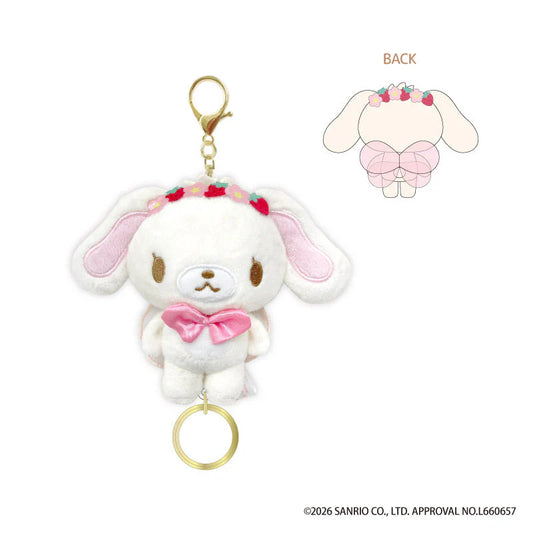 SANRIO | Sugarbunnies Sugar bunnies Shirousa Retractable Reel Keychain Mascot Bag Charm Keychain 100x135x60mm (Strawberry Flower Fairy)