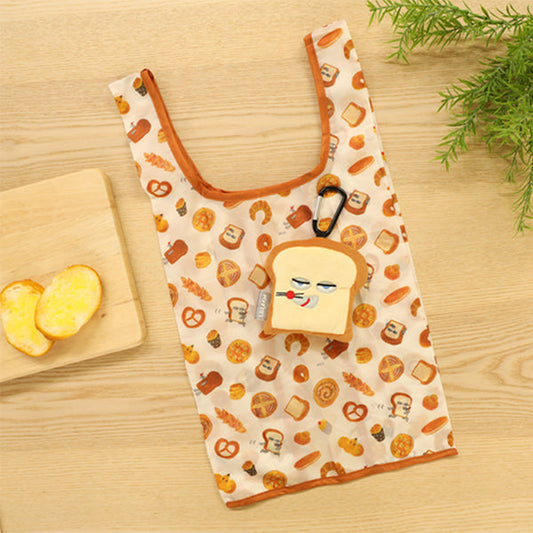 BREAD DOROBO | Foldable Eco Bag with Pouch Shopping Bag Keychain (110×120mm & 480×260mm)