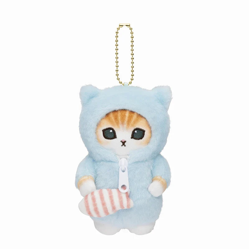 MOFUSAND | Costume Mascot Holder Plush Keychain H125×W100×D100mm (Blue Cat Pajamas)