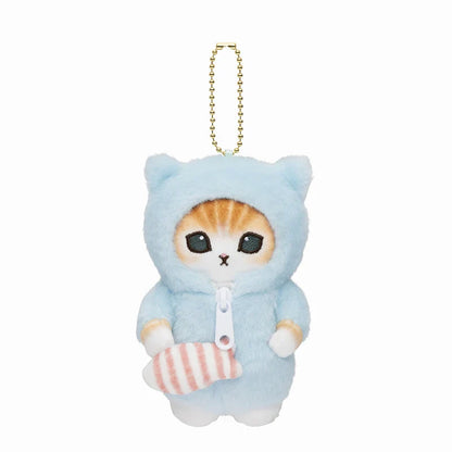 MOFUSAND | Costume Mascot Holder Plush Keychain H125×W100×D100mm (Blue Cat Pajamas)