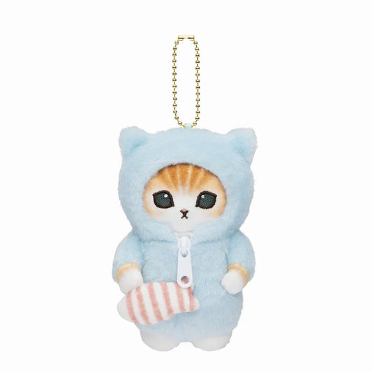 MOFUSAND | Costume Mascot Holder Plush Keychain H125×W100×D100mm (Blue Cat Pajamas)