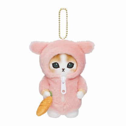 MOFUSAND | Costume Mascot Holder Plush Keychain H125×W100×D100mm (Pink Rabbit Pajamas)