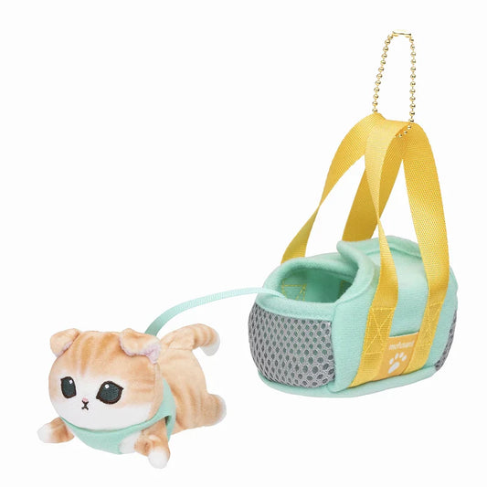 Mofusand | Mascot Holder Plush Keychain Orange/Green H130×W70×D125Mm (Cat In Going Out Bag)