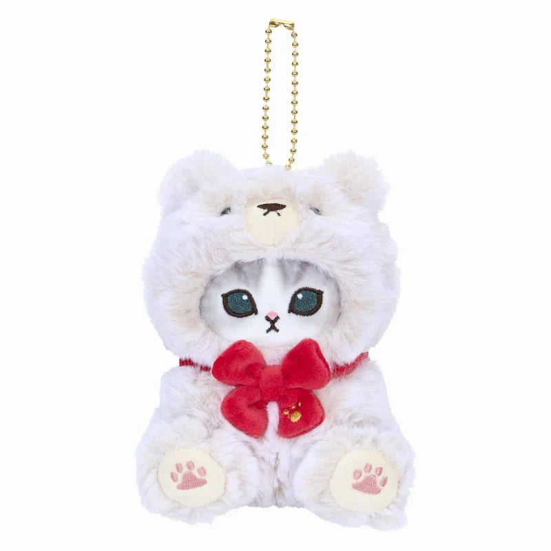 MOFUSAND | Exhibition Mascot Holder Plush Keychain 130×85×90mm (Teddy Bear Nyan White)