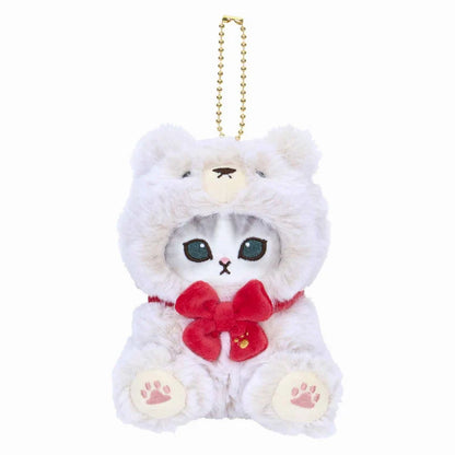 MOFUSAND | Exhibition Mascot Holder Plush Keychain 130×85×90mm (Teddy Bear Nyan White)