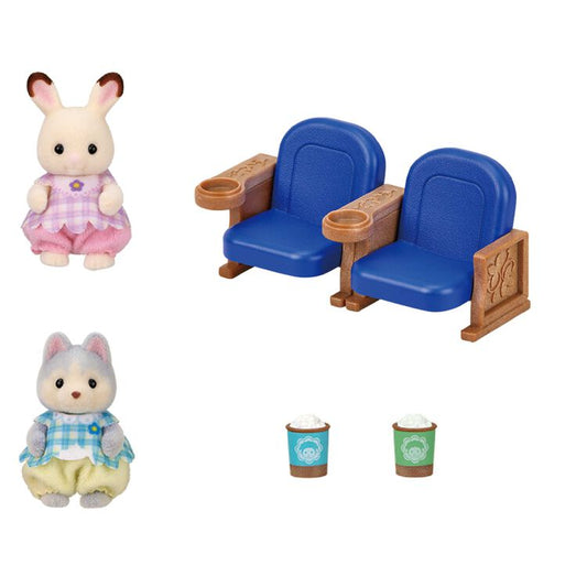 Sylvanian Families | Movie Theater Edition Set (Small Baby Chocolat Rabbit & Husky)