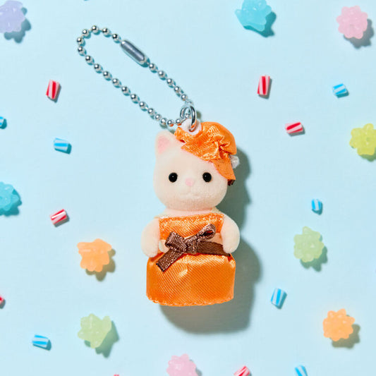 Sylvanian Families | Silk Cat Key Chain/Keychain/Keyring 85X30X150Mm (Orange Dress)