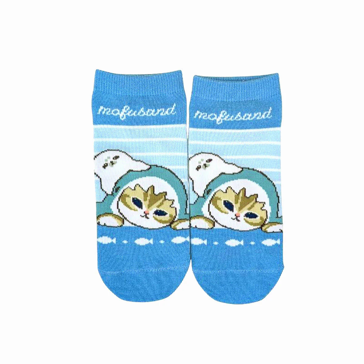 Mofusand | Front Ankle Socks 23-25cm (Light Blue Shark Peeking Pattern