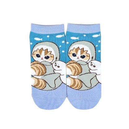 Mofusand | Front Ankle Socks 23-25cm (Gray Shark Friends)