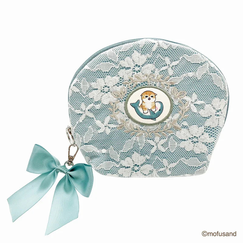 Mofusand | Round Shell Pouch Lace × Embroidery 130×160×45Mm
