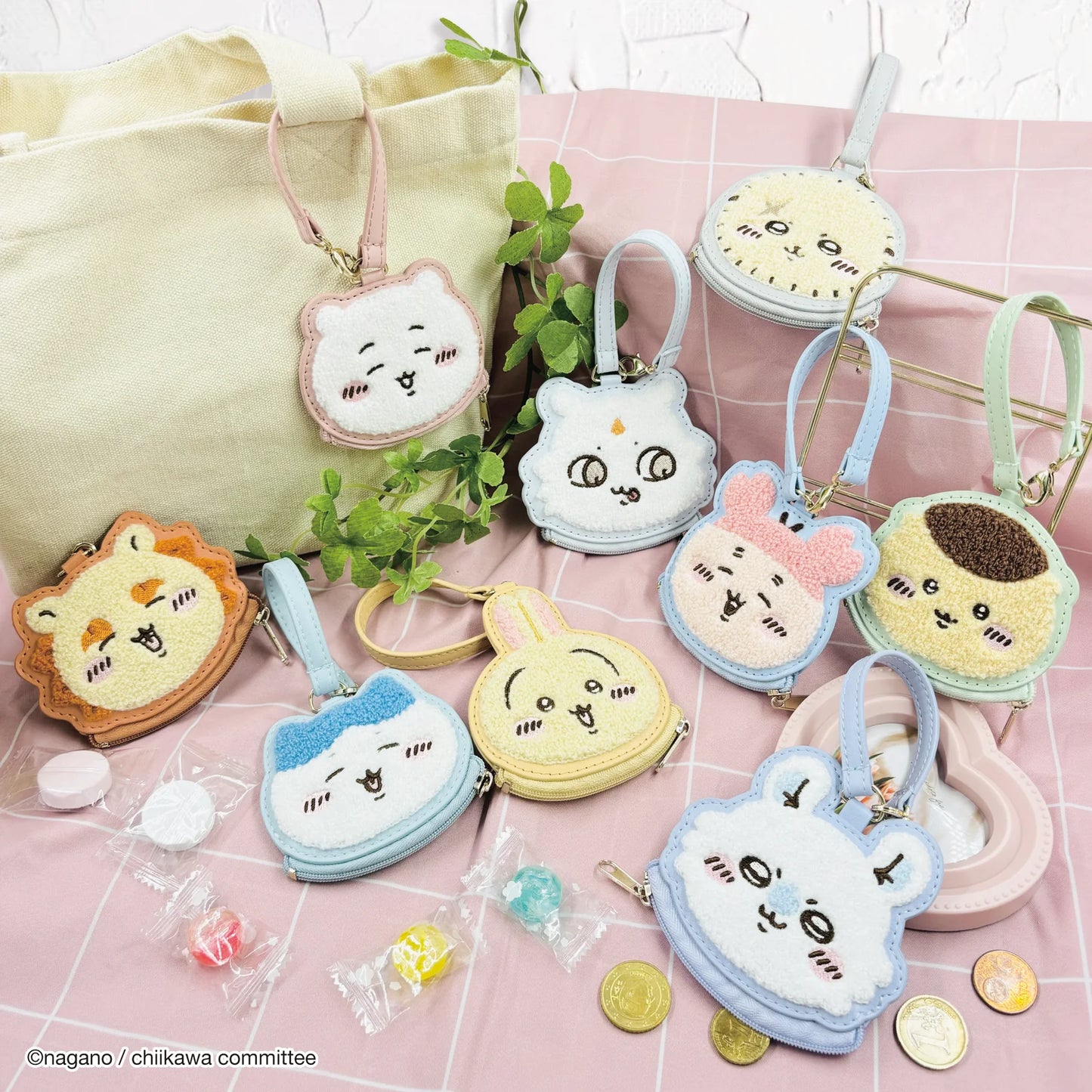 CHIIKAWA | Shisa Face Sagara Embroidery Mini Pouch Keychain 98x95x10mm Approx.