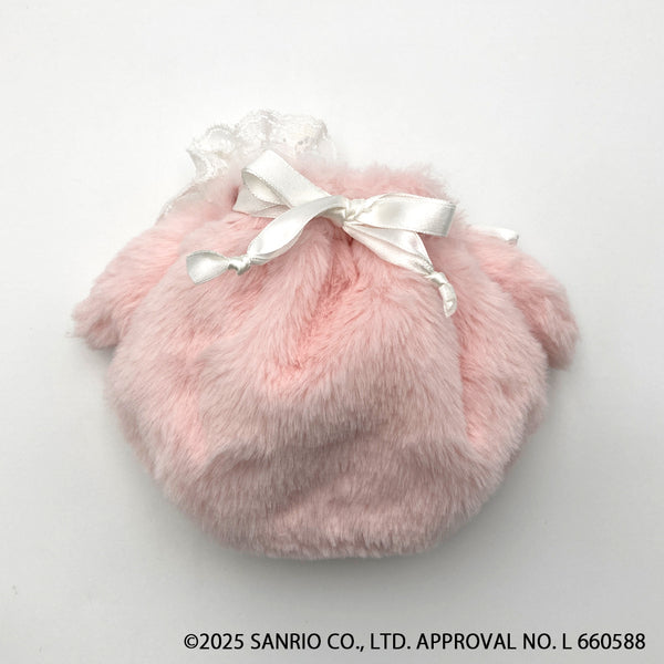 SANRIO | My Melody Round Fluffy Drawstring Bag Pouch 135×195×85mm (White Strawberry Tea Time)