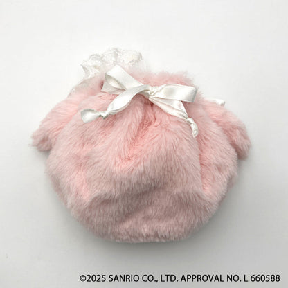 SANRIO | My Melody Round Fluffy Drawstring Bag Pouch 135×195×85mm (White Strawberry Tea Time)