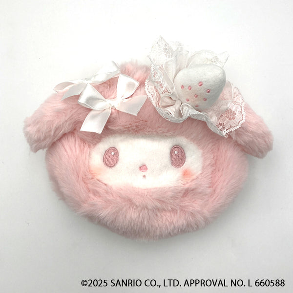 SANRIO | My Melody Round Fluffy Drawstring Bag Pouch 135×195×85mm (White Strawberry Tea Time)