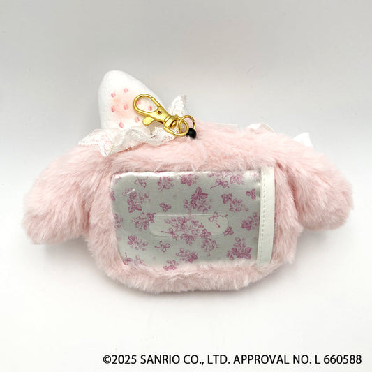 SANRIO | My Melody Plush Pass Case with Reel Keychain 190×50×125mm (White Strawberry Tea Time)