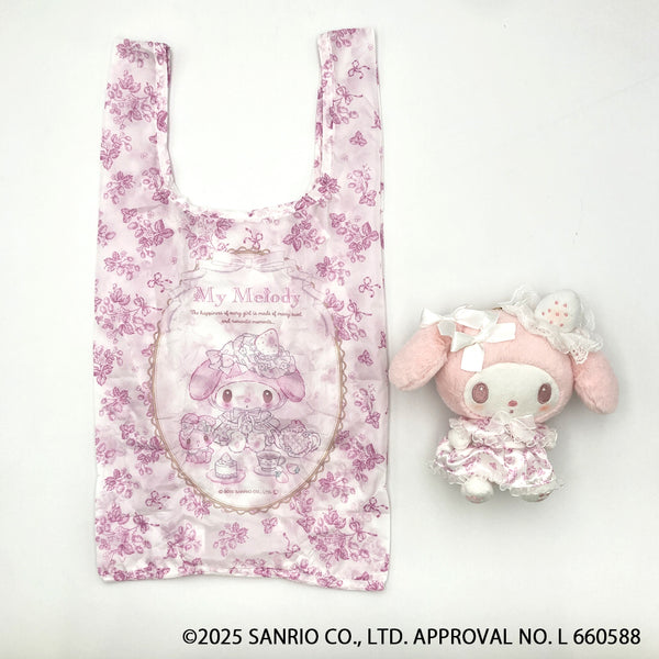 SANRIO | My Melody Eco Shopping Bag & Mascot Plush Keychain (White Strawberry Tea Time)